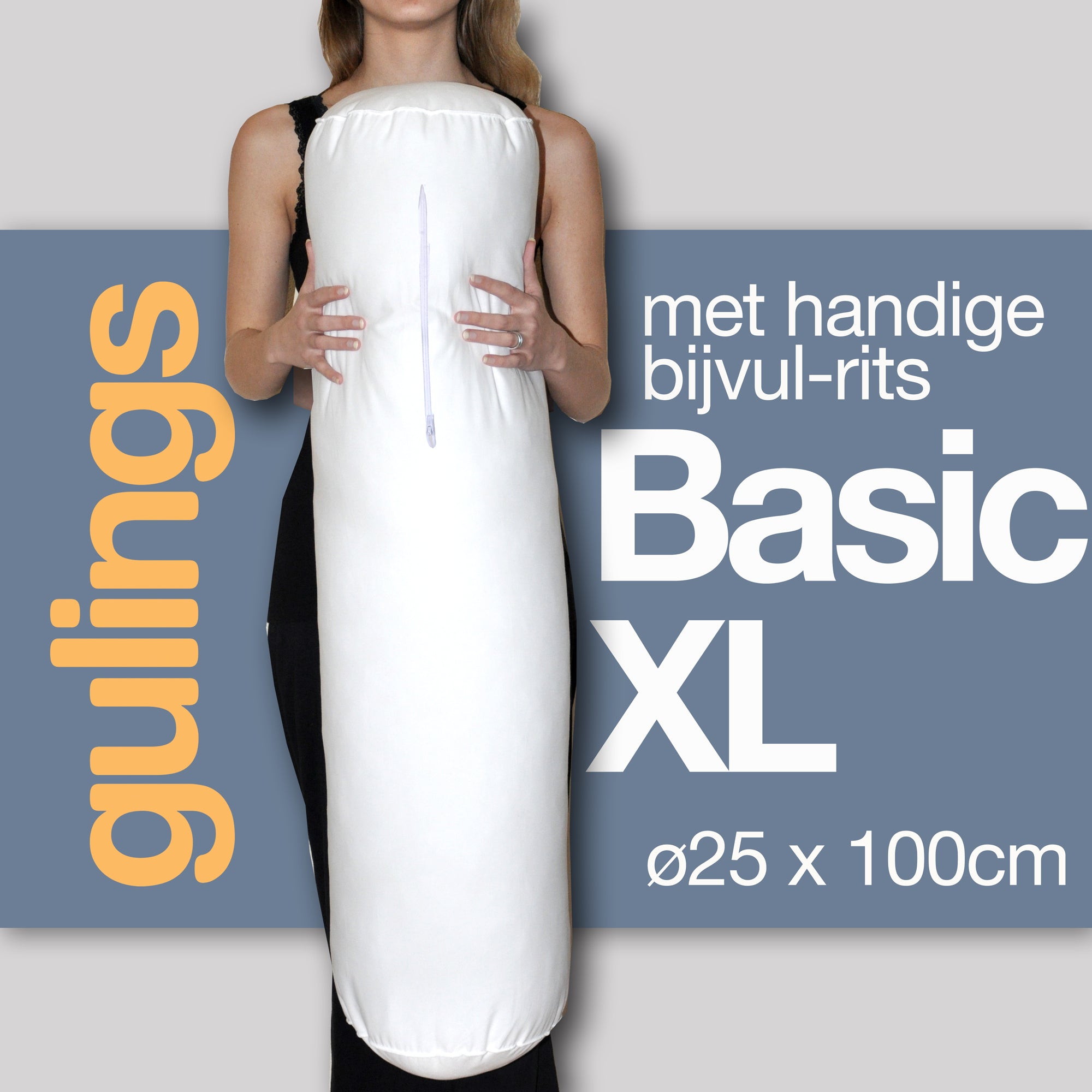 GulingBasicXL  rolkussen met sleeve denim, body pillow ø25 x 100 cm voor zijslapers