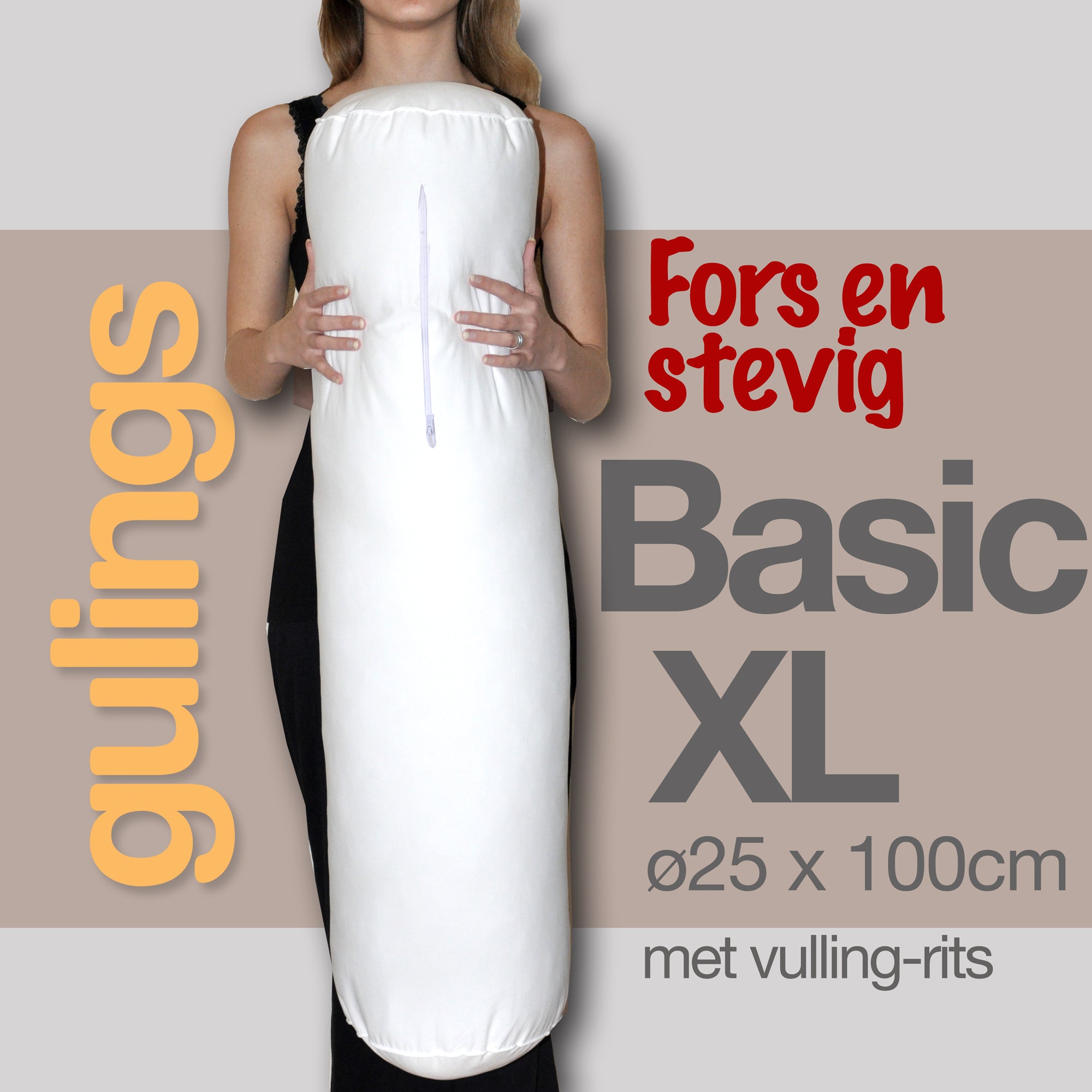 GulingBasicXL® Rolkussen met sleeve zand - Body pillow ø25 x 100 cm, 100% Percu Katoen